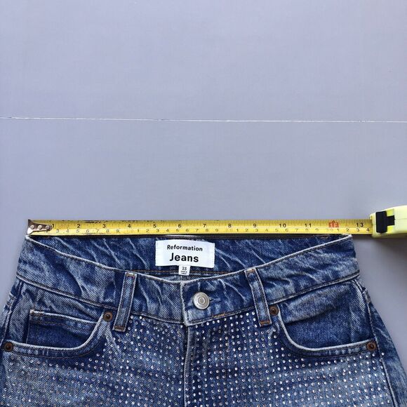 Reformation Women Size 23 Abby High Rise Straight Jeans in Colorado Sparkle Blue - Picture 8 of 13